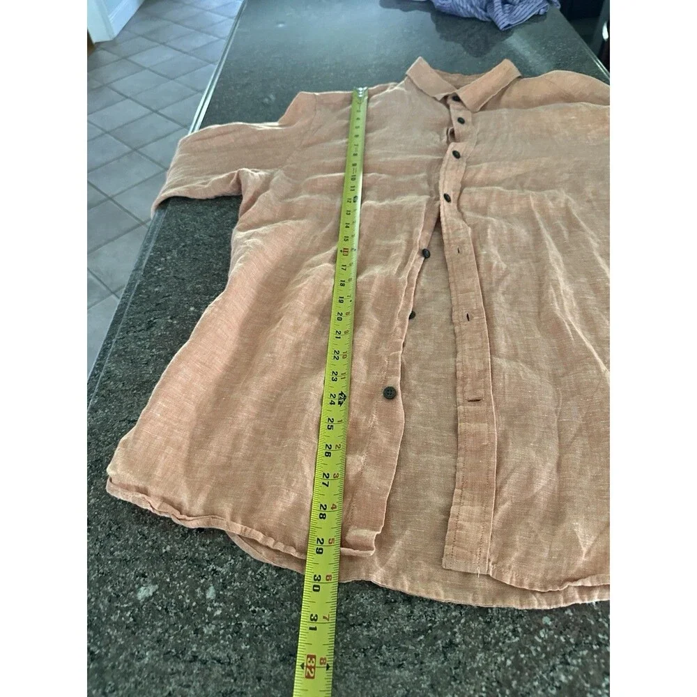 Banana Republic Shirt Mens Large Coral Linen Cotton Untucked‎ Slim Fit Button Up